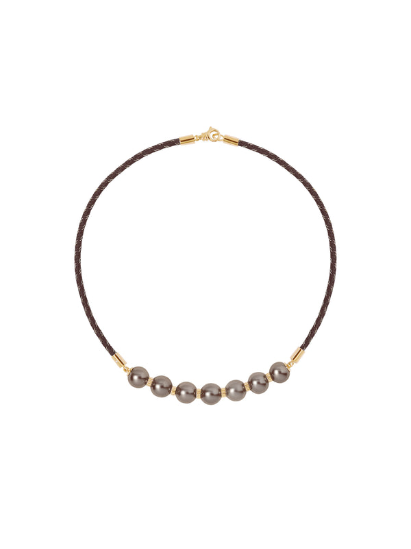 14K YELLOW GOLD SEVEN PEARL CHOKER, MARRON