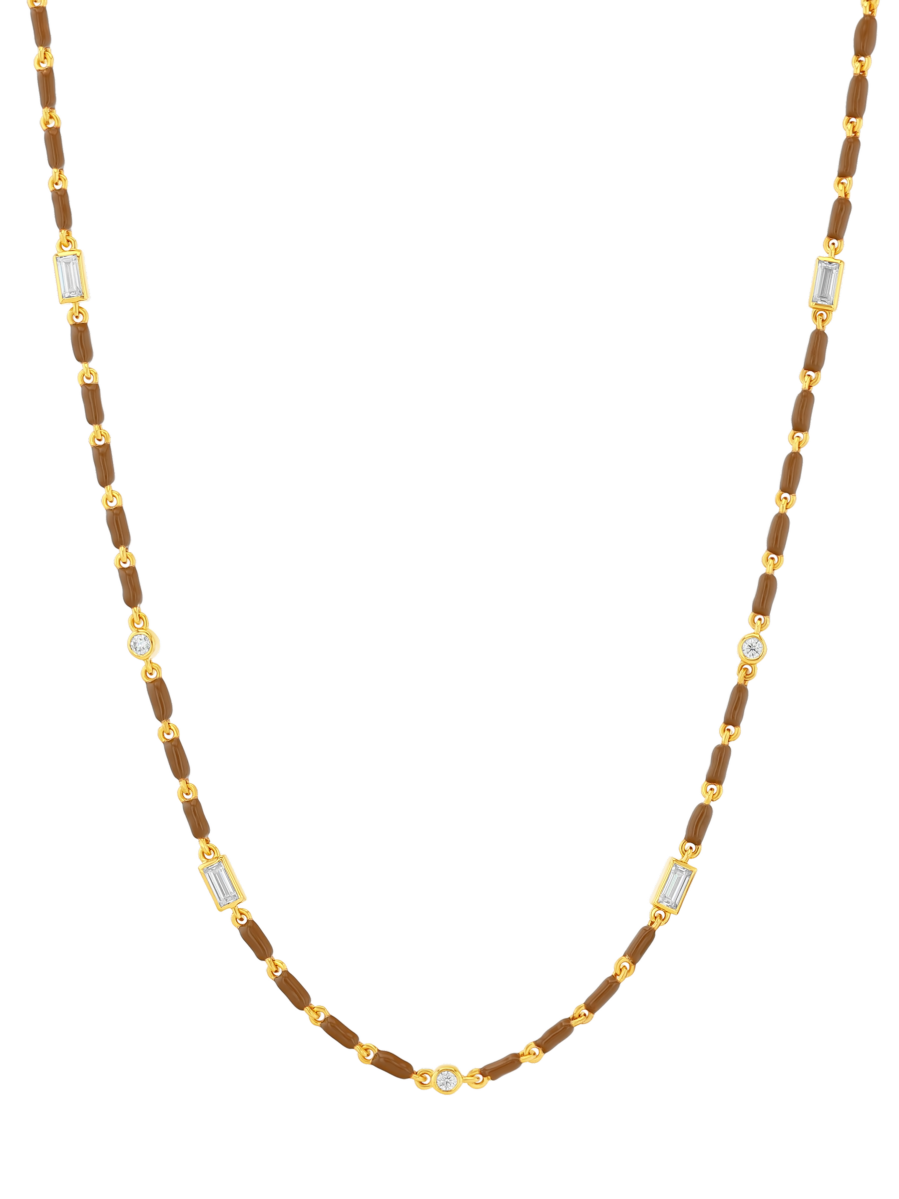 ENAMEL MOISSANITE NECKLACE IN NOISETTE, 18K GOLD VERMEIL