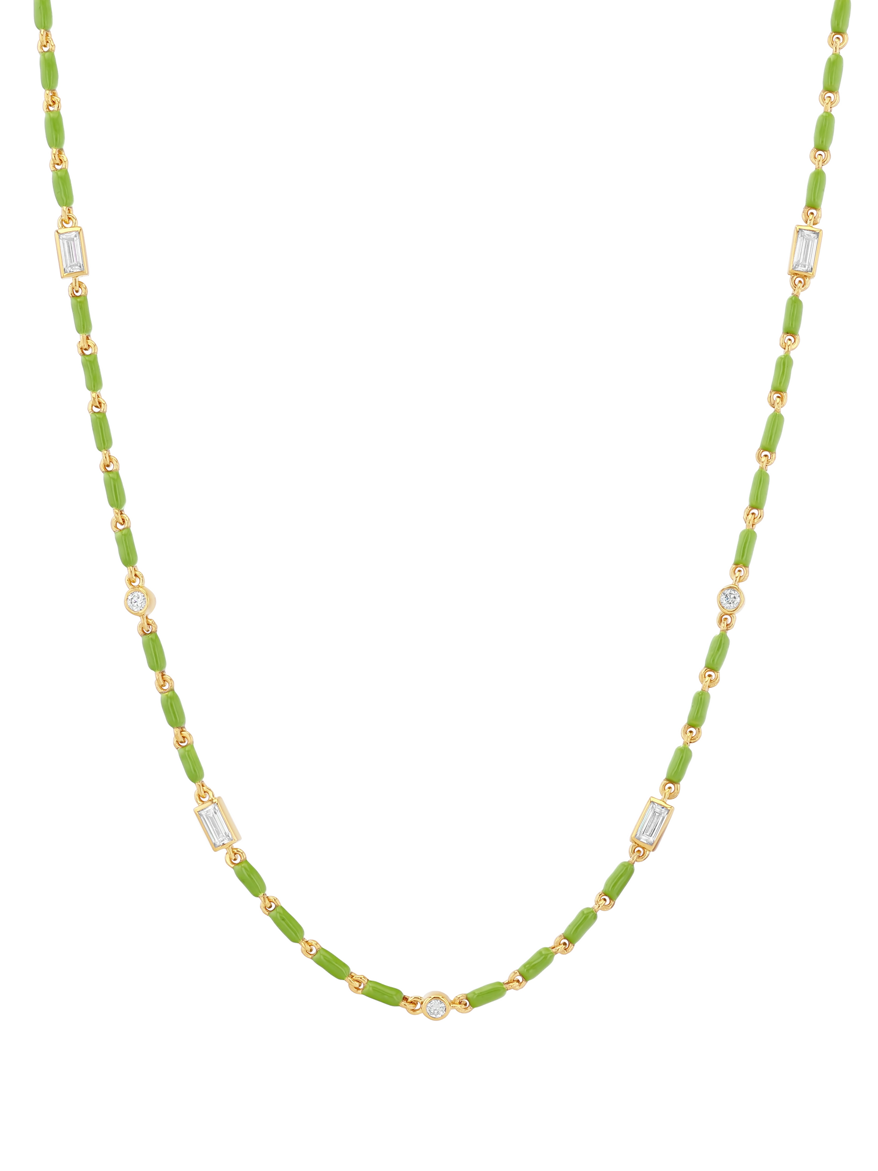 ENAMEL MOISSANITE NECKLACE IN OLIVE, 18K GOLD VERMEIL
