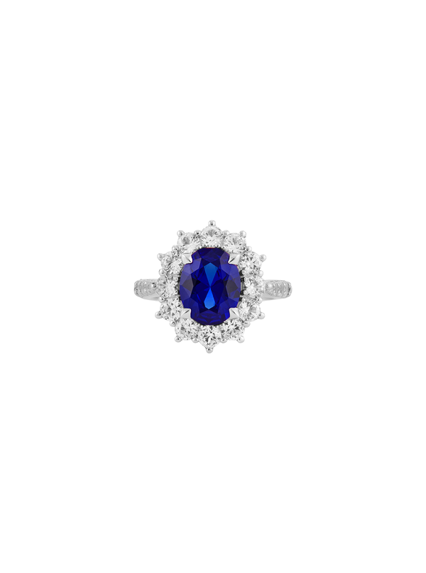 PETITE SPENCER, LAB-GROWN BLUE SAPPHIRE RING, SILVER