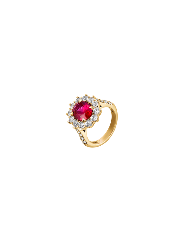 PETITE SPENCER, LAB-GROWN RED SAPPHIRE RING, GOLD