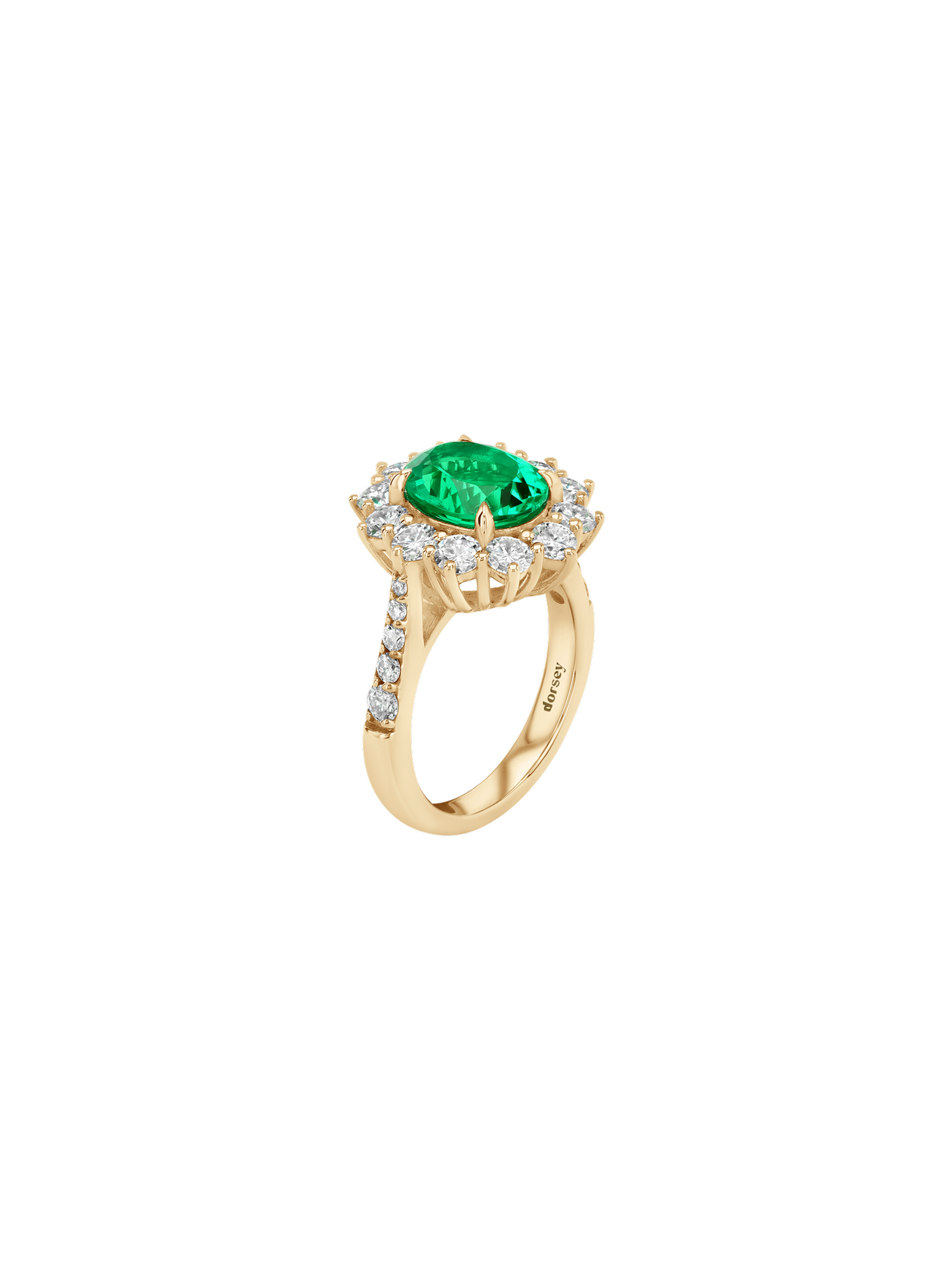 PETITE SPENCER RING IN LAB EMERALD AND MOISSANITE, GOLD VERMEIL