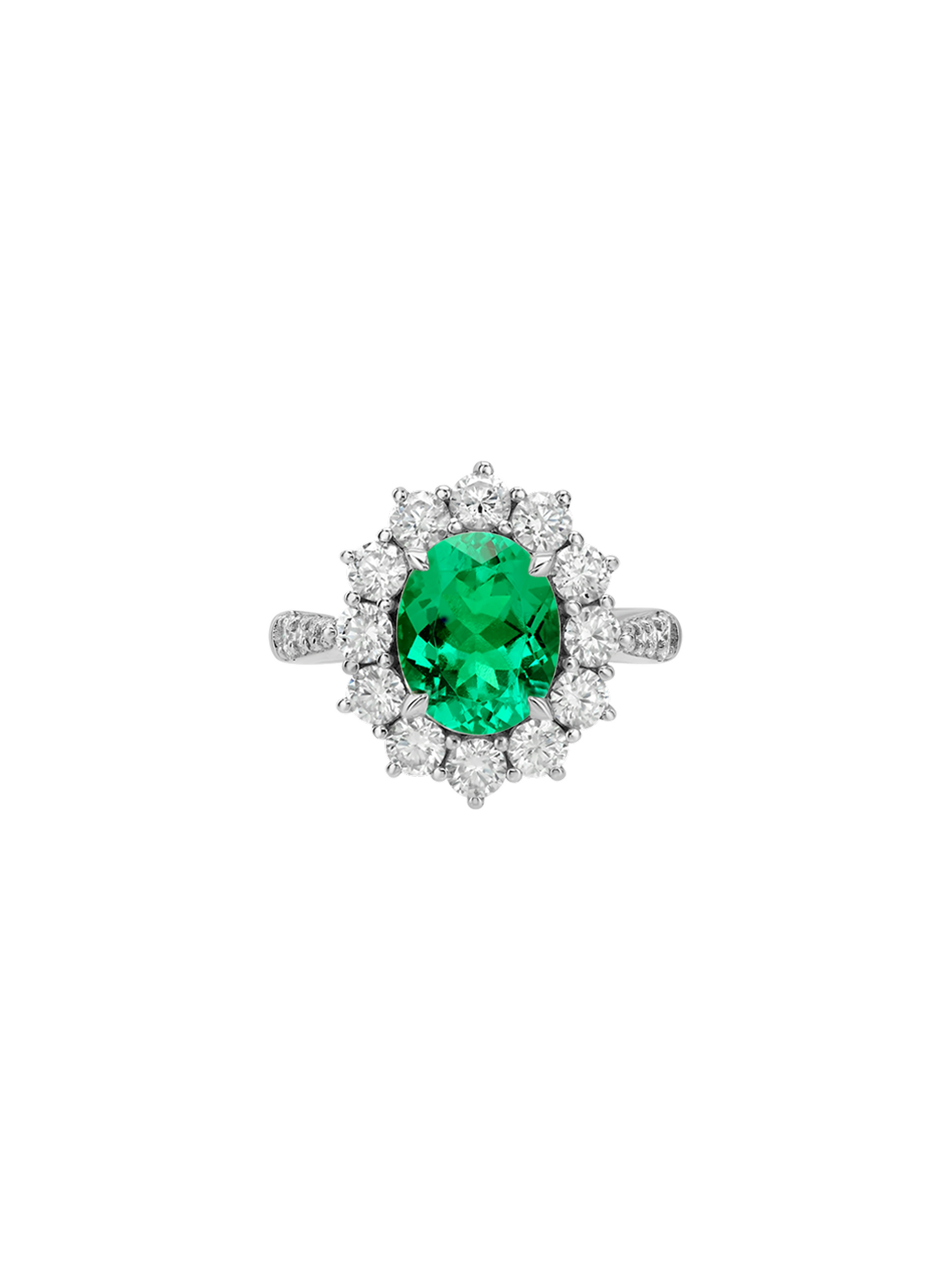 PETITE SPENCER RING IN LAB EMERALD AND MOISSANITE, STERLING SILVER