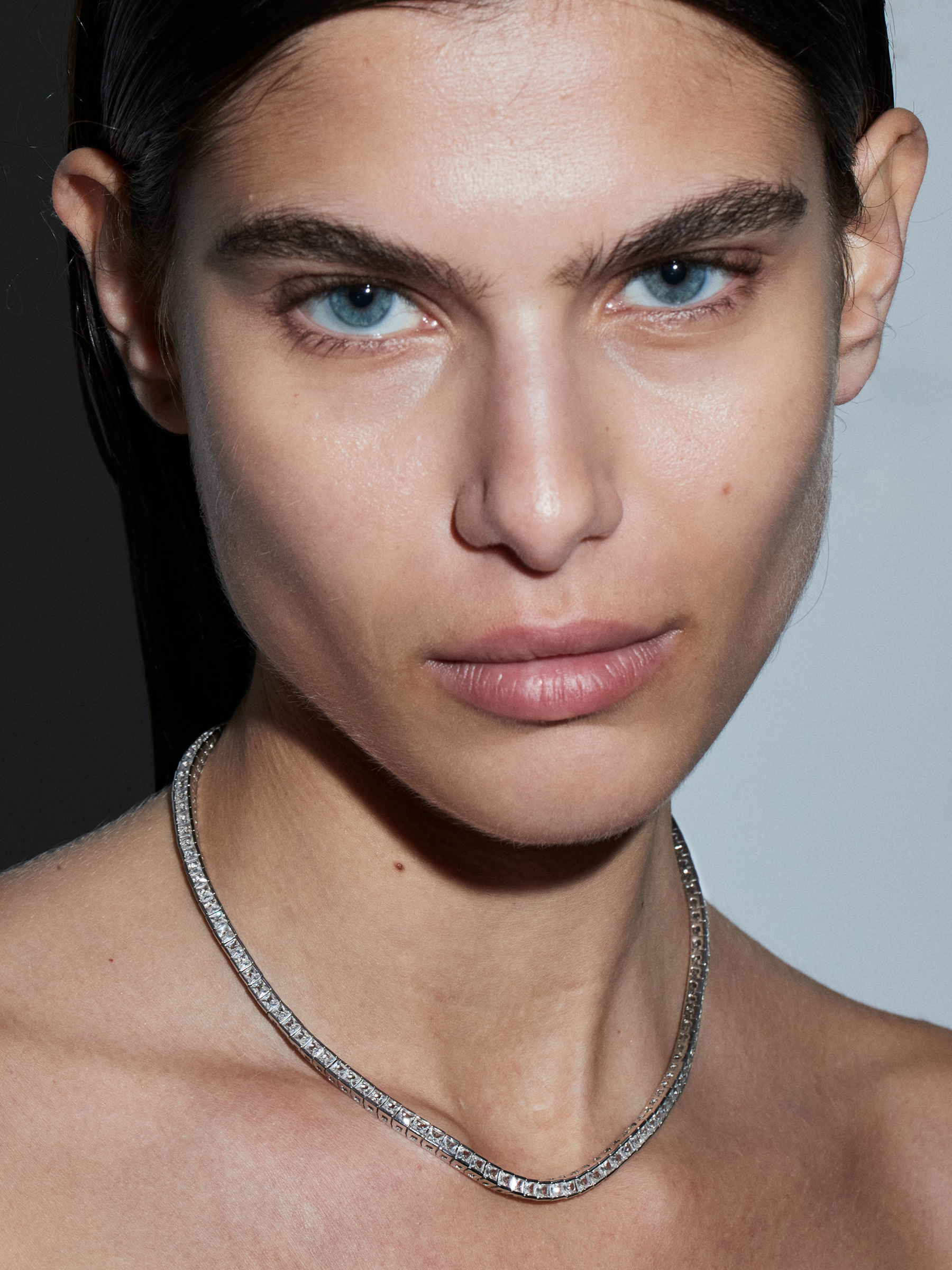 DORSEY PRINCESS-CUT RIVIÈRE NECKLACE IN LAB WHITE SAPPHIRE, STERLING SILVER