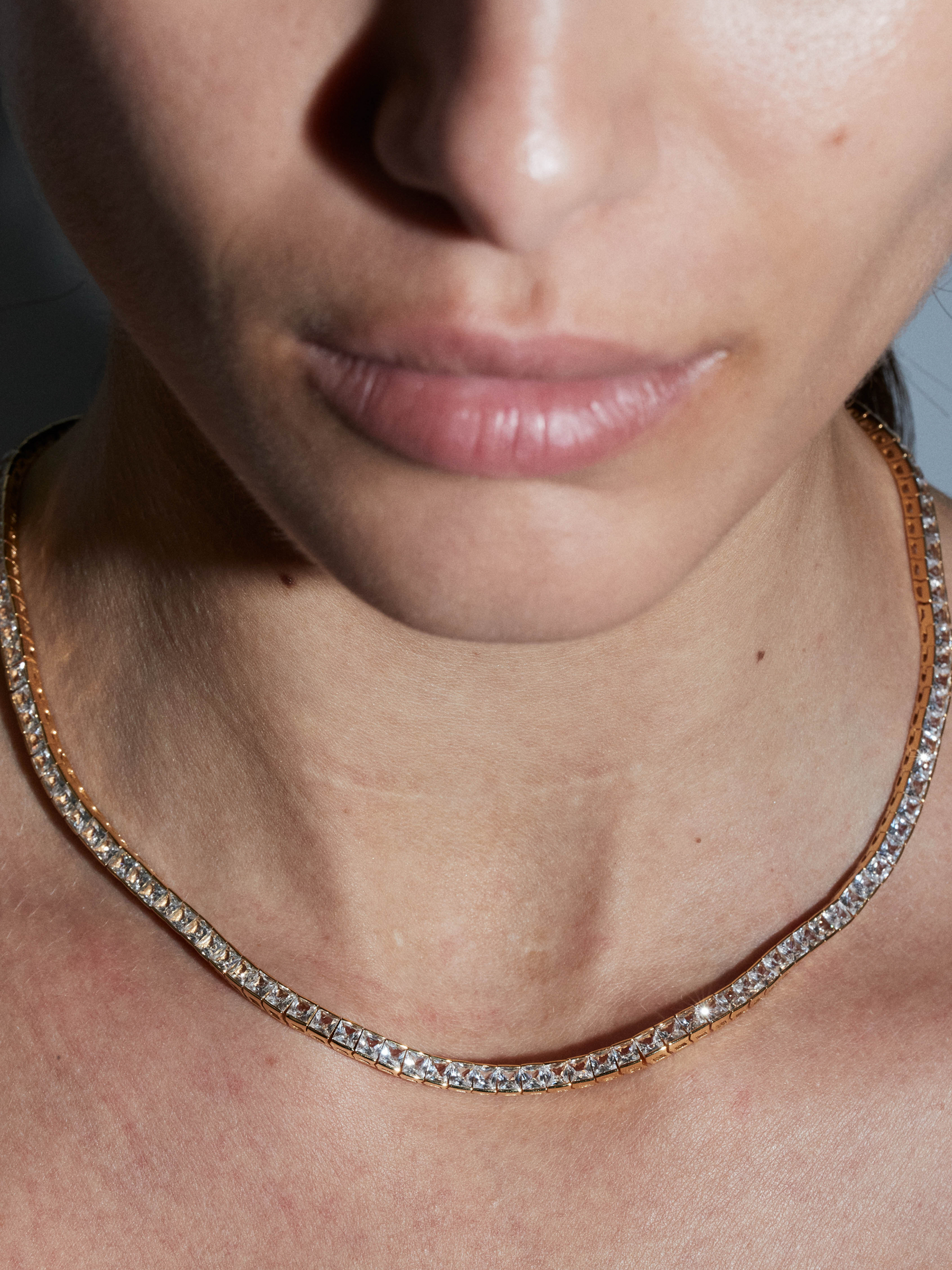 DORSEY PRINCESS-CUT RIVIÈRE NECKLACE IN LAB WHITE SAPPHIRE, 18K GOLD VERMEIL