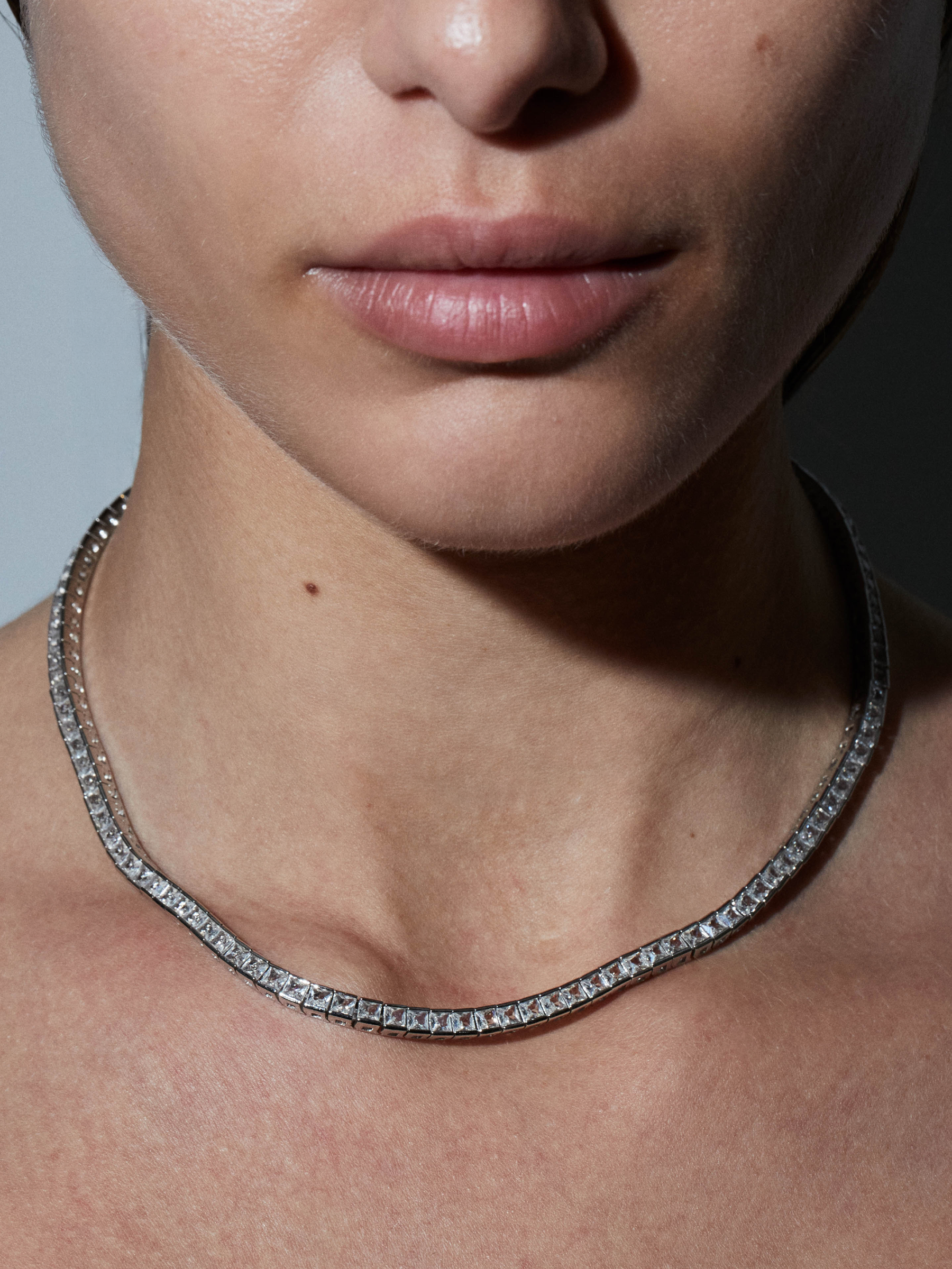 DORSEY PRINCESS-CUT RIVIÈRE NECKLACE IN LAB WHITE SAPPHIRE, STERLING SILVER