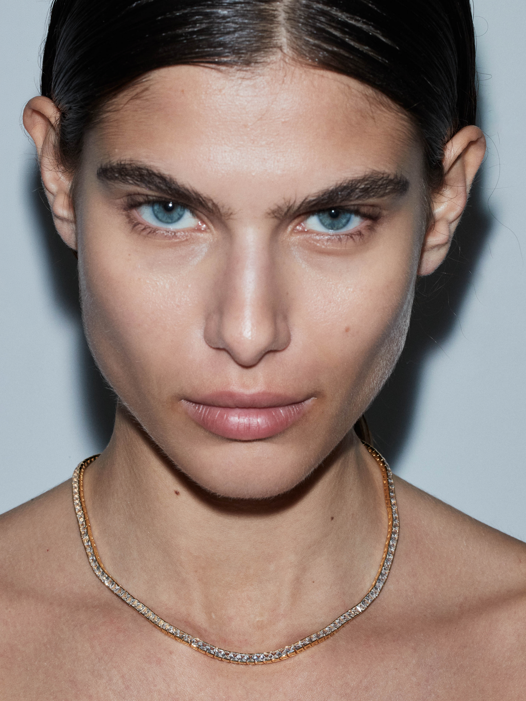 DORSEY PRINCESS-CUT RIVIÈRE NECKLACE IN LAB WHITE SAPPHIRE, 18K GOLD VERMEIL
