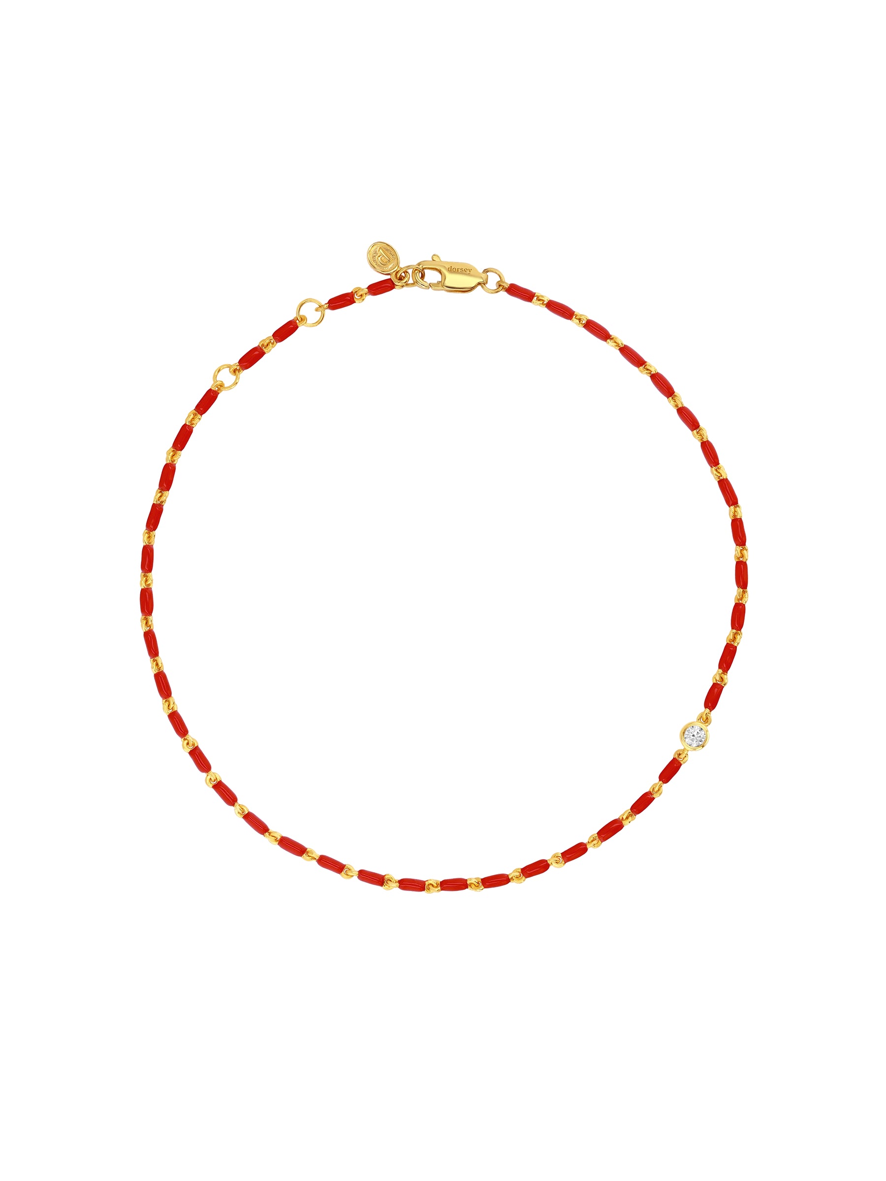 ENAMEL MOISSANITE ANKLET IN CERISE, 18K GOLD VERMEIL