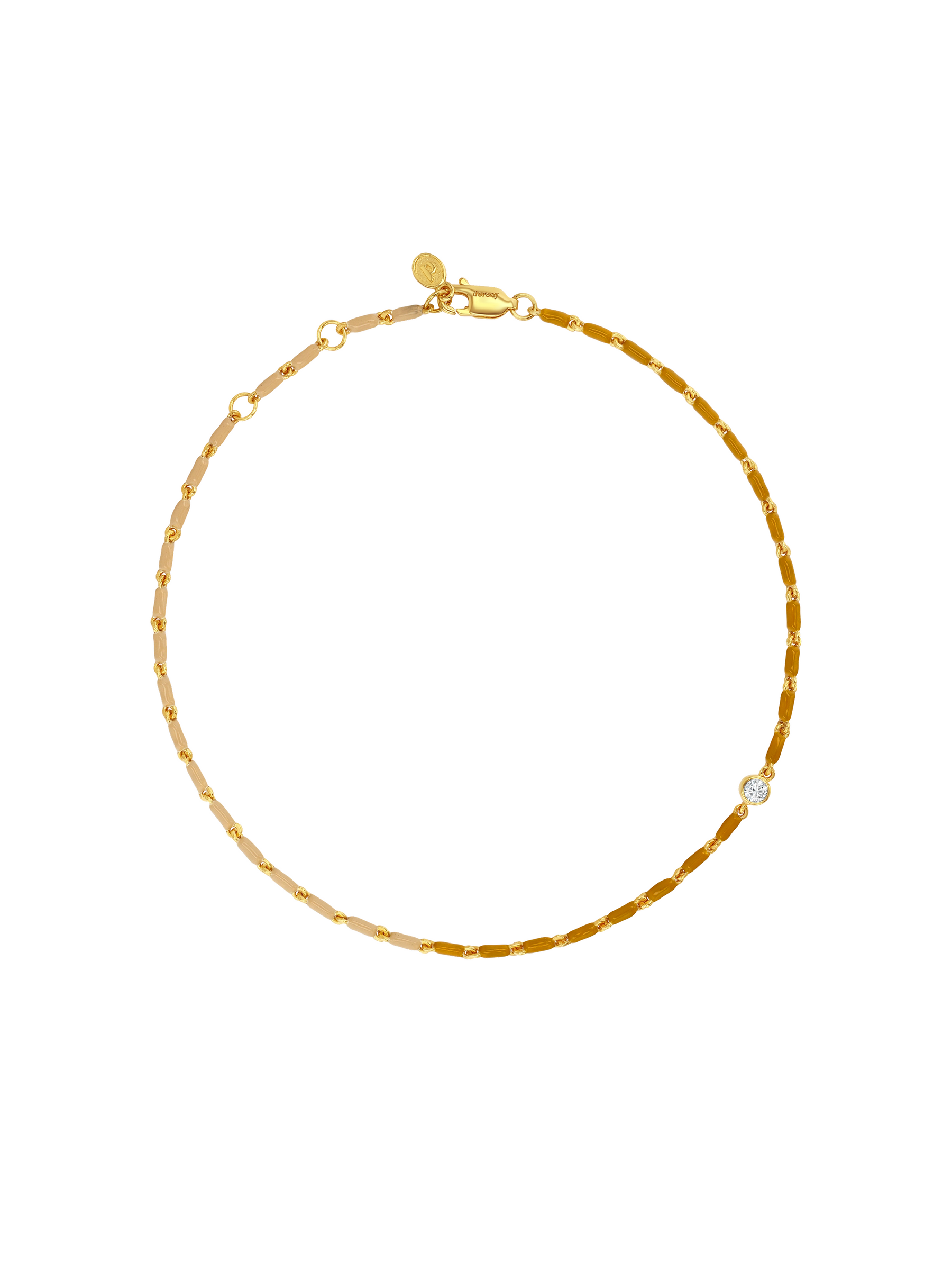 ENAMEL MOISSANITE ANKLET IN NATUREL, 18K GOLD VERMEIL