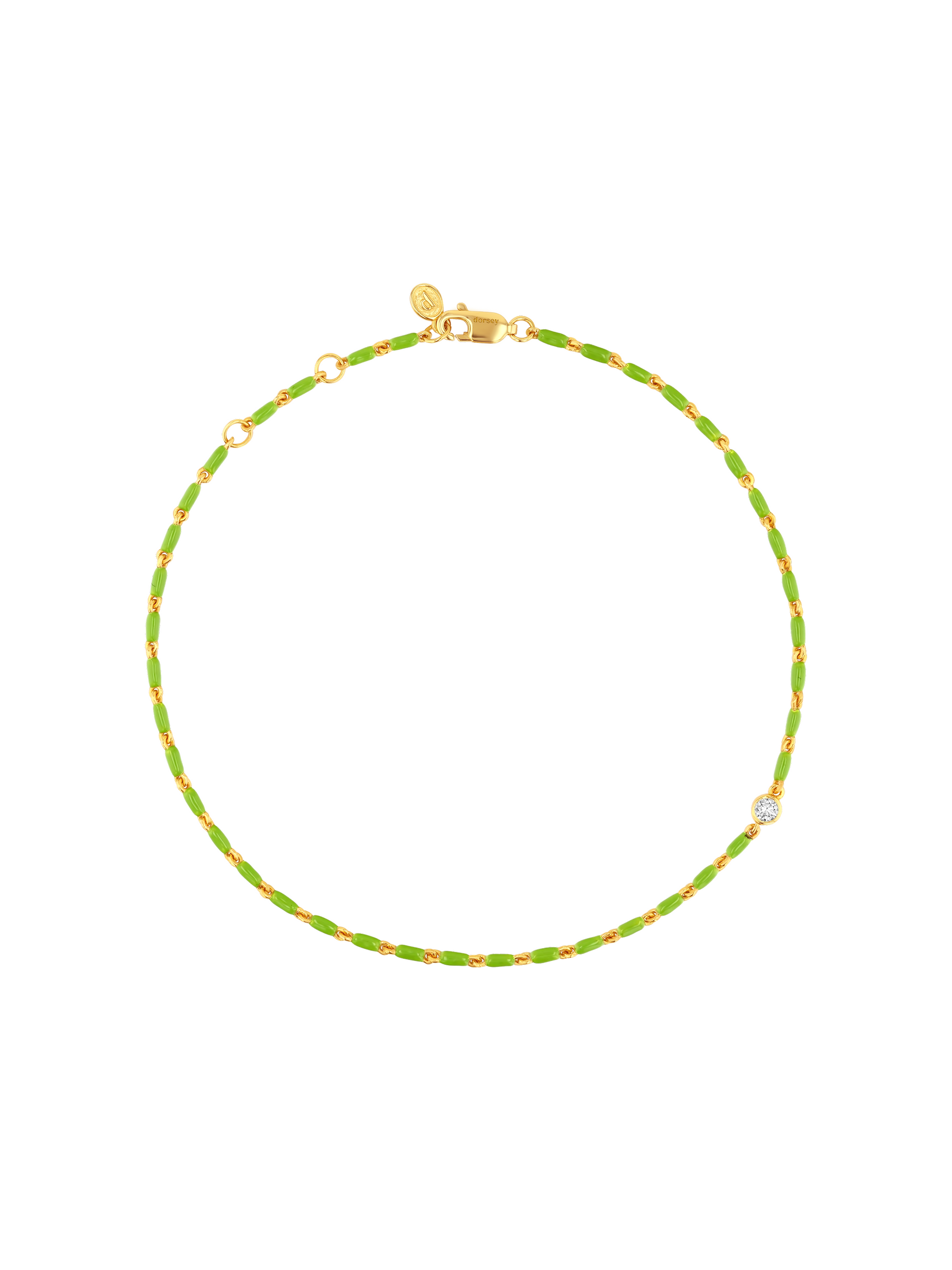 ENAMEL MOISSANITE ANKLET IN OLIVE, 18K GOLD VERMEIL