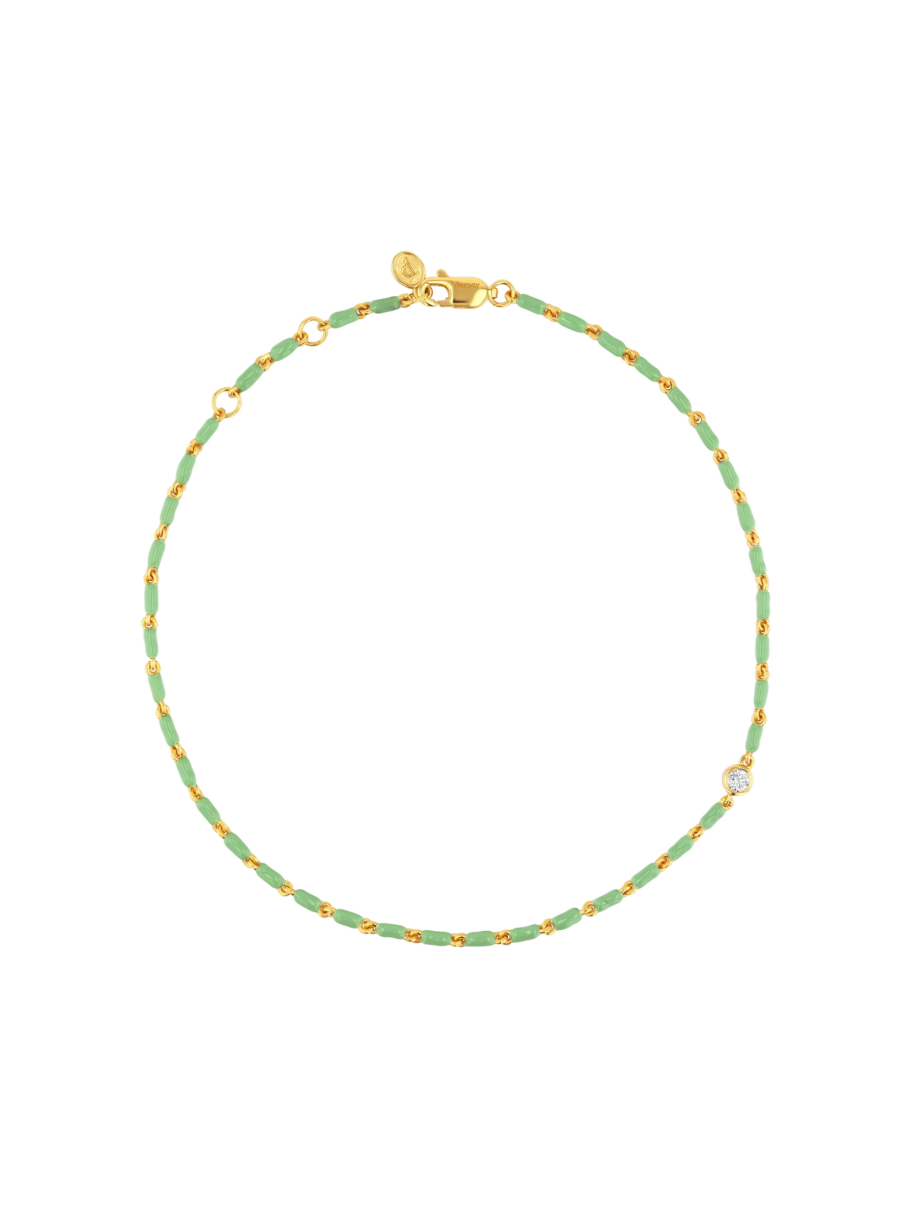 ENAMEL MOISSANITE ANKLET IN SAUGE, 18K GOLD VERMEIL