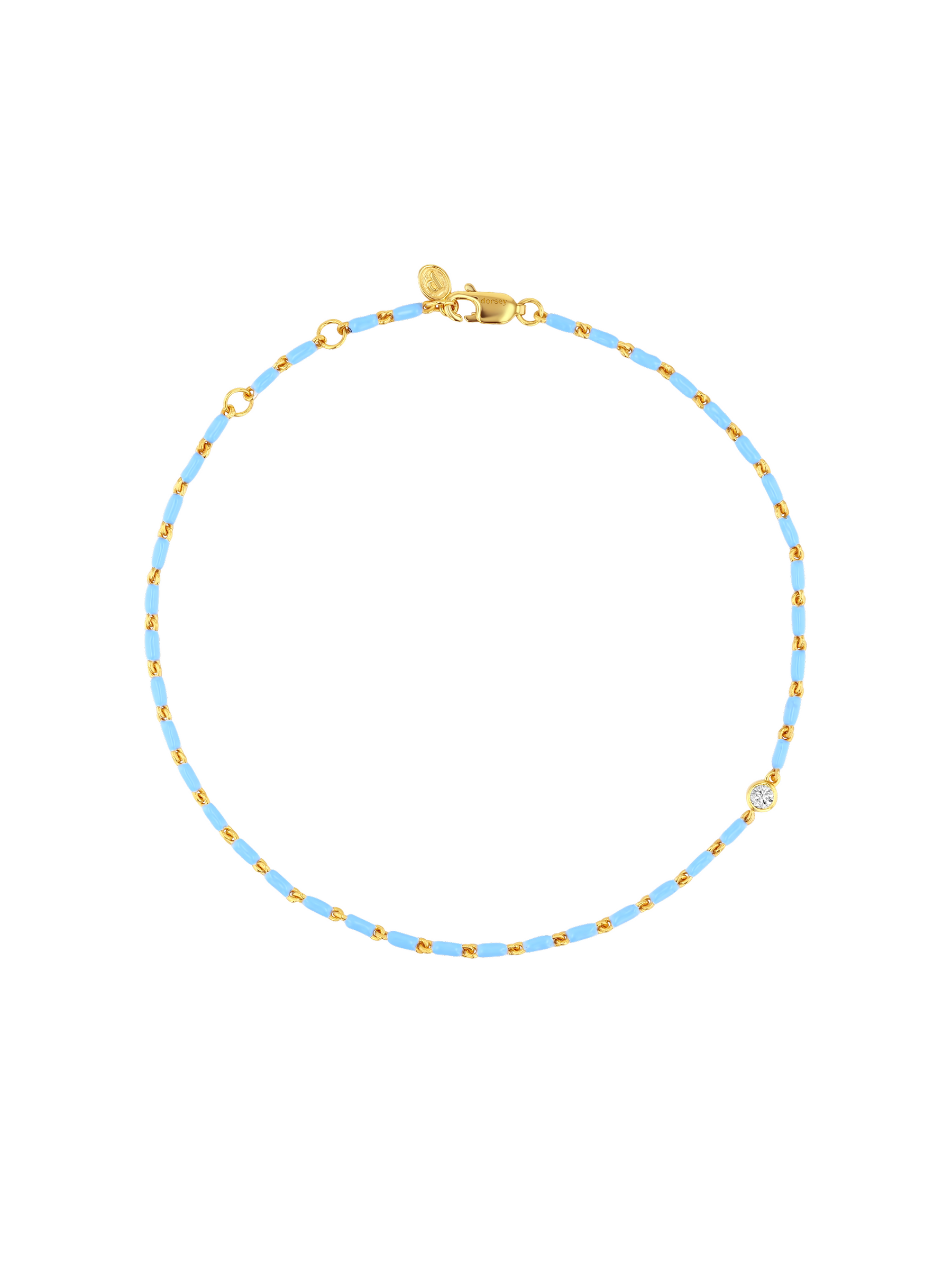 ENAMEL MOISSANITE ANKLET IN BLEUET, 18K GOLD VERMEIL