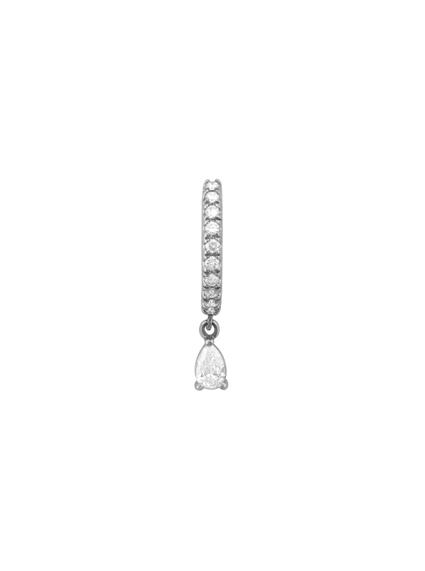 PAVÉ HUGGIE EARRING, PEAR DROP, SILVER