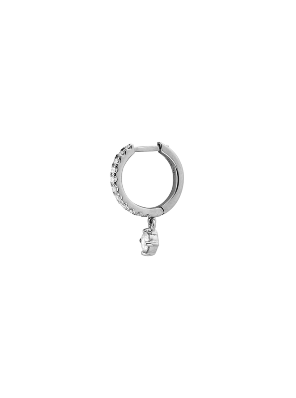 PAVÉ HUGGIE EARRING, ROUND DROP, SILVER