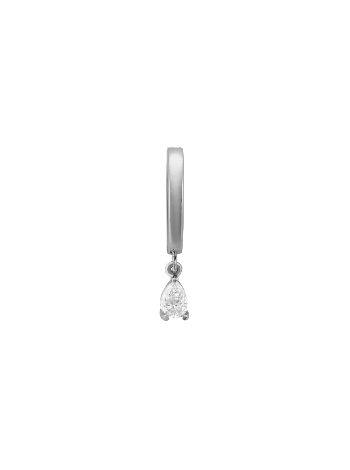 PLAIN HUGGIE EARRING, PEAR DROP, 14K WHITE GOLD