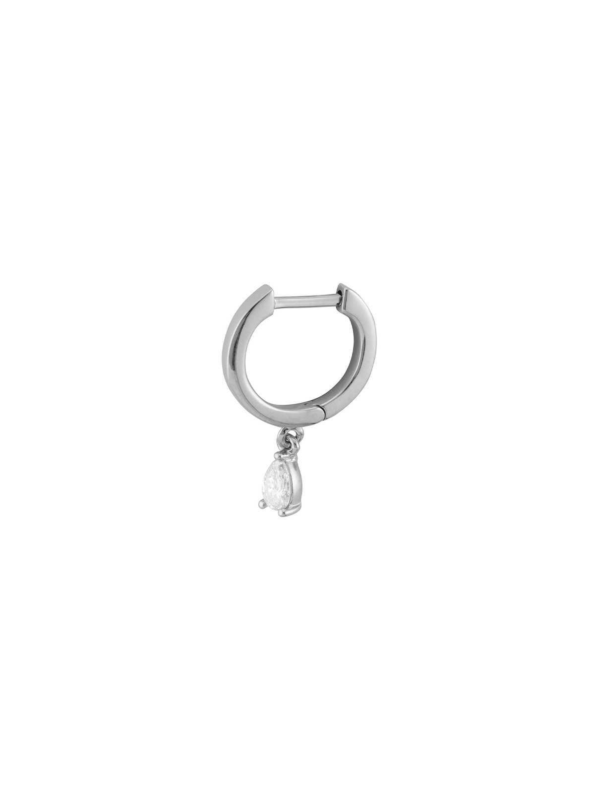 PLAIN HUGGIE EARRING, PEAR DROP, 14K WHITE GOLD