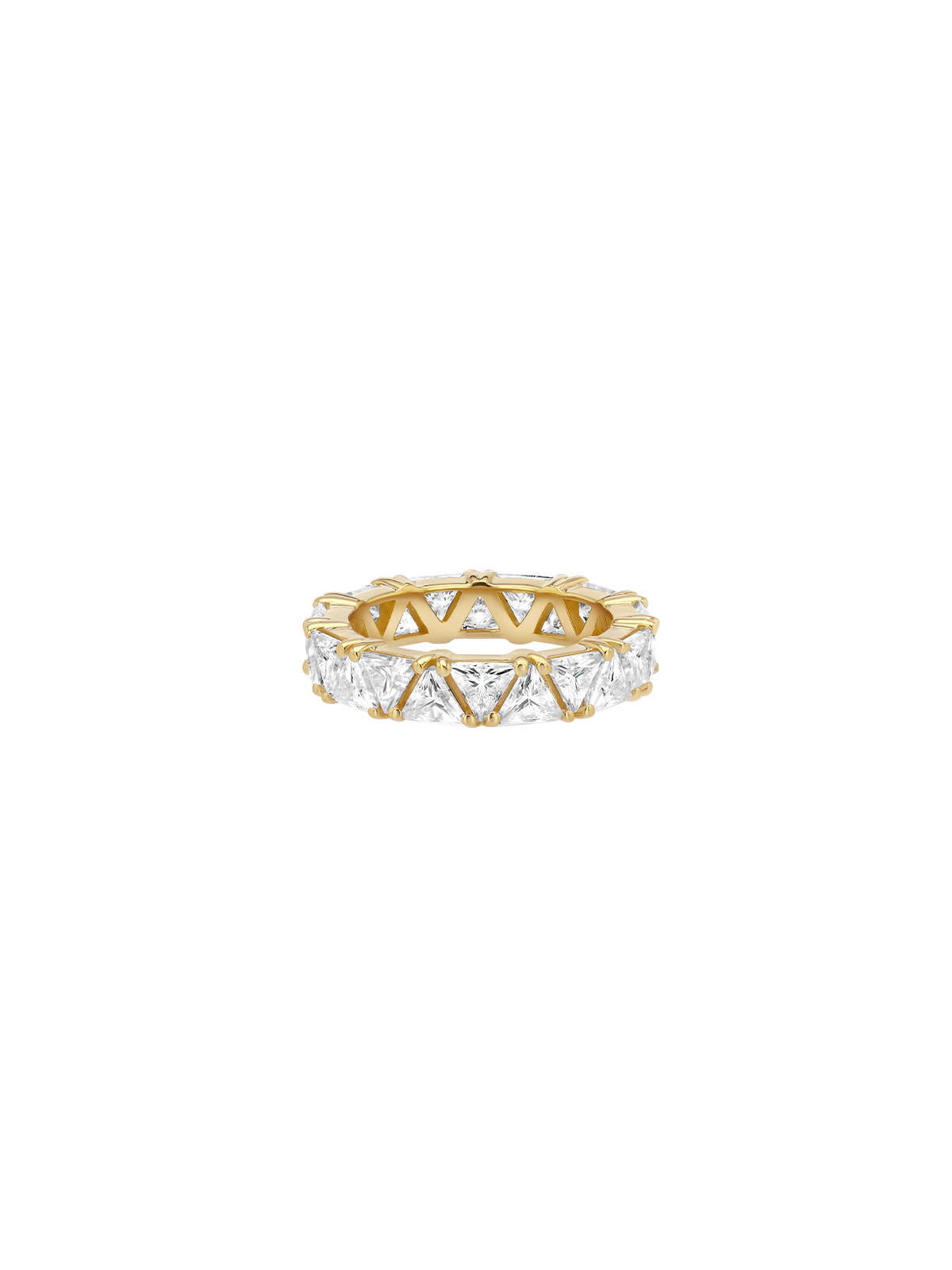 THEODORA TRILLION CUT ETERNITY BAND IN MOISSANITE, 18K GOLD VERMEIL