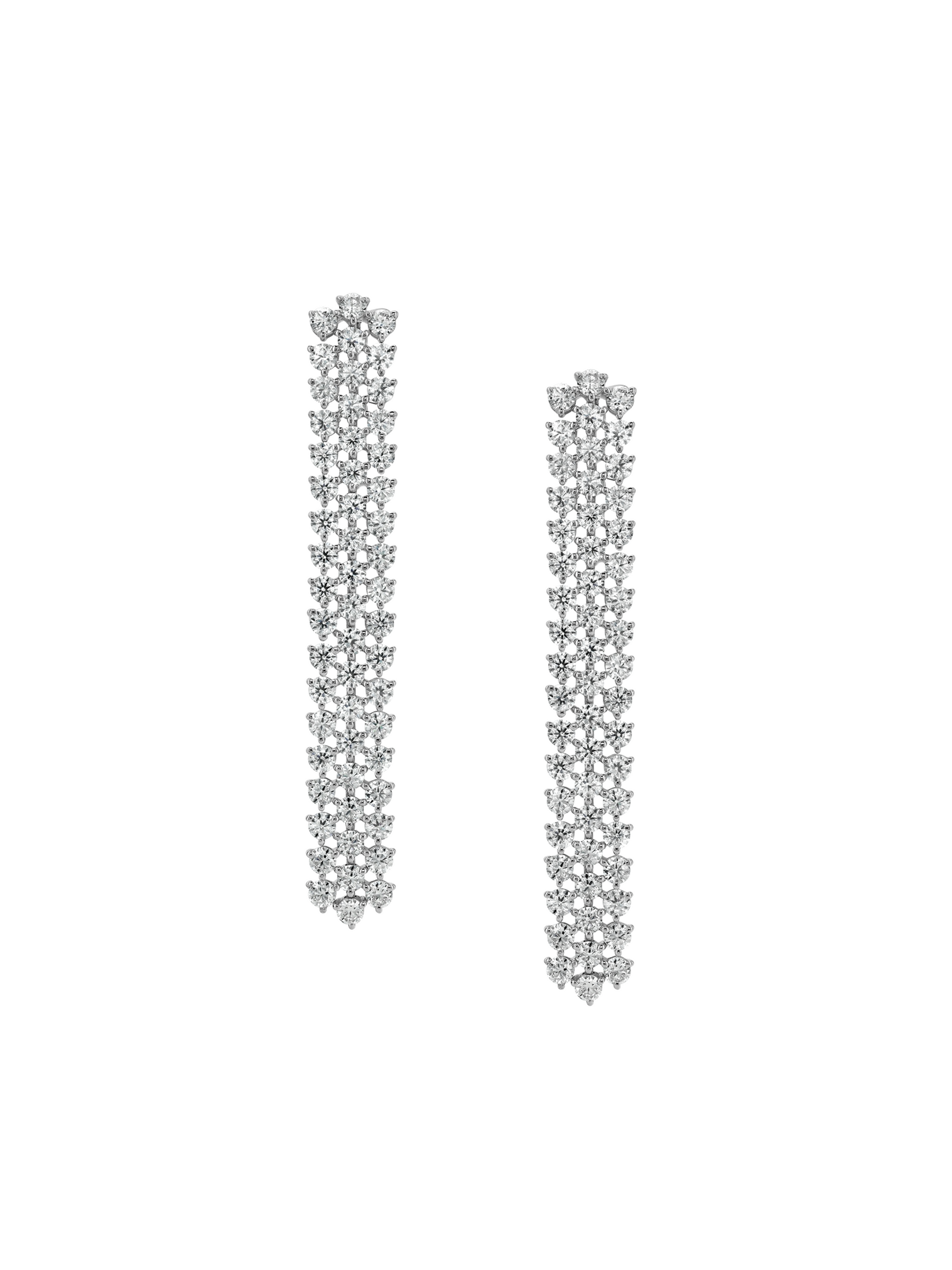 ROMY THREE-ROW RIVIÈRE EARRINGS IN MOISSANITE, STERLING SILVER