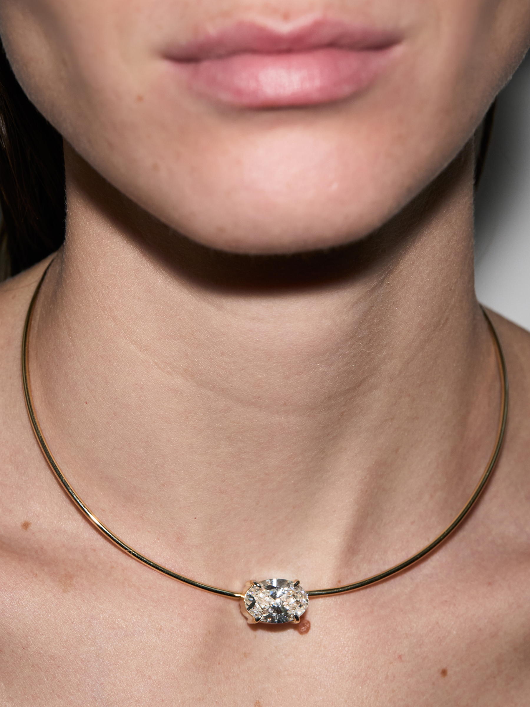 14K ROWE OVAL-CUT COLLAR IN 7 CTS LAB DIAMOND, 14K YELLOW GOLD