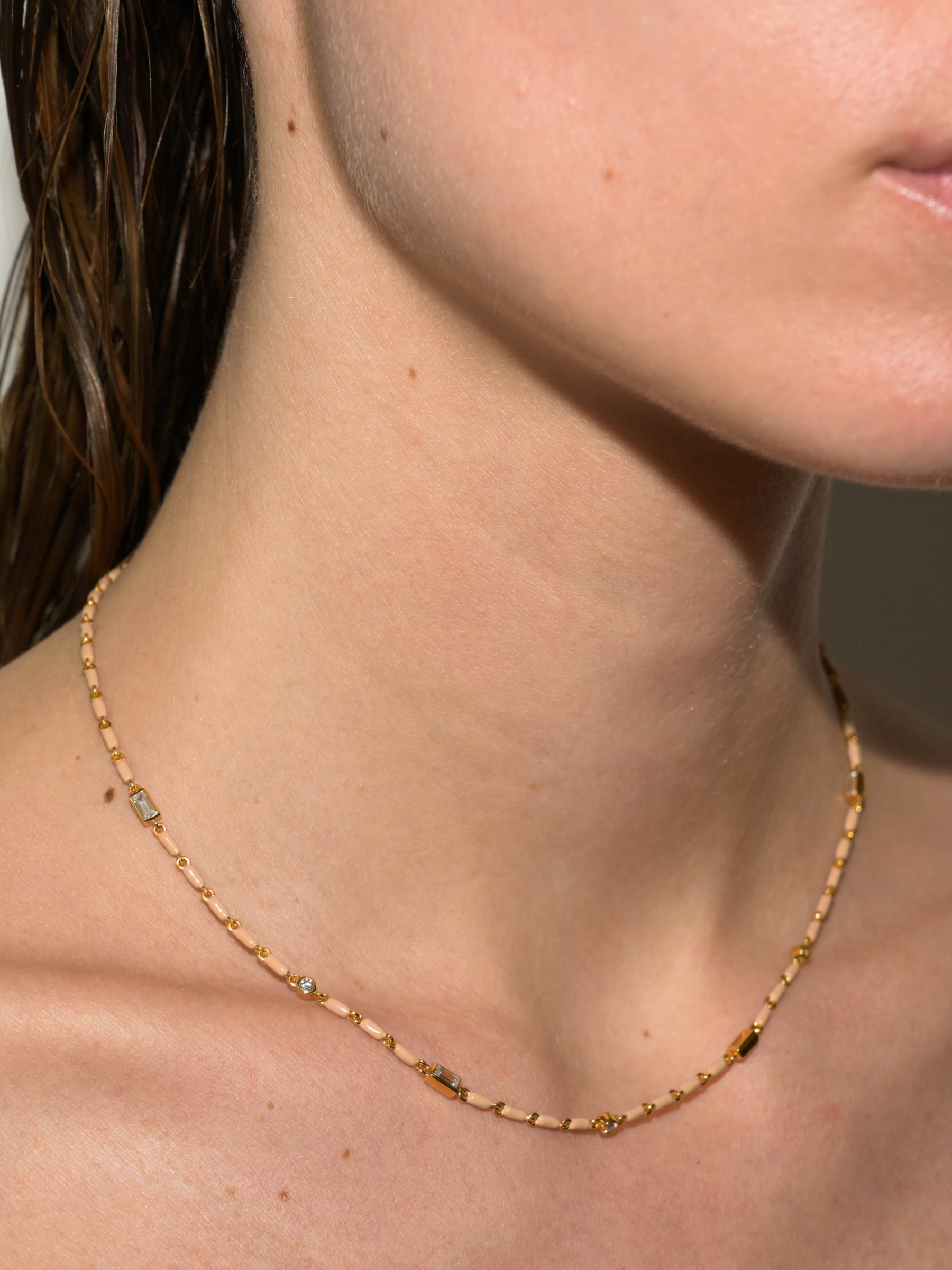 ENAMEL MOISSANITE NECKLACE IN SABLE, 18K GOLD VERMEIL
