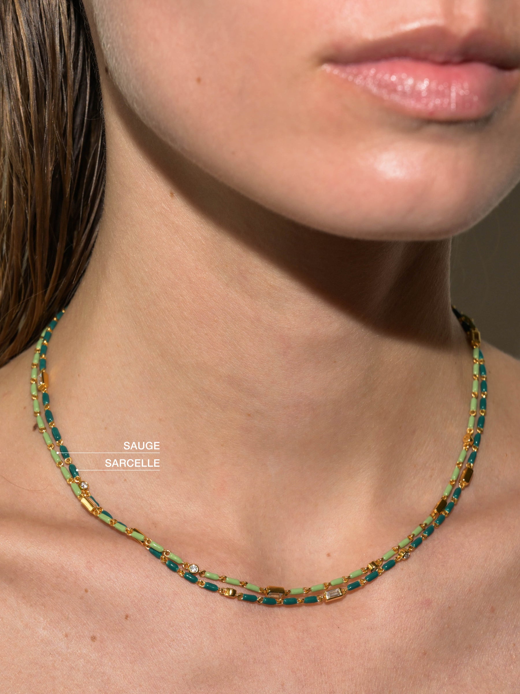 ENAMEL MOISSANITE NECKLACE IN SARCELLE, 18K GOLD VERMEIL