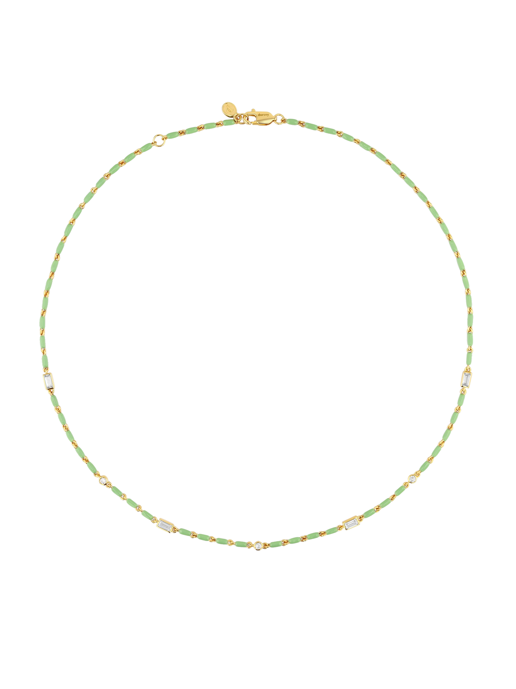ENAMEL MOISSANITE NECKLACE IN SAUGE, 18K GOLD VERMEIL