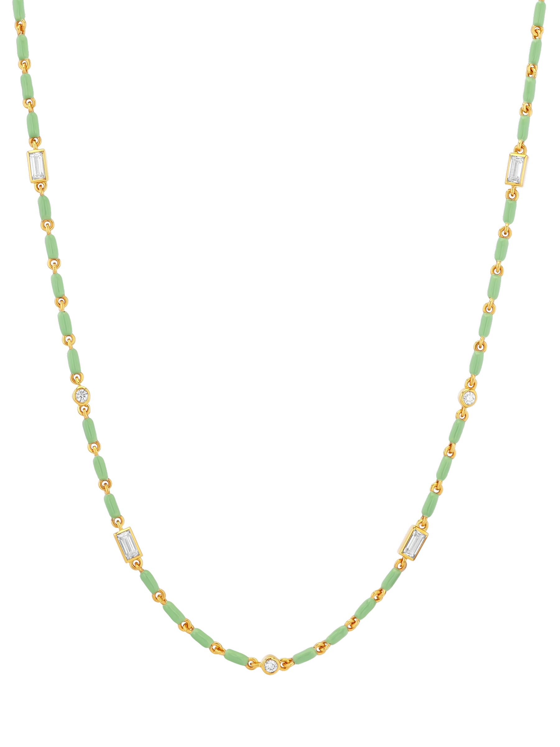 ENAMEL MOISSANITE NECKLACE IN SAUGE, 18K GOLD VERMEIL
