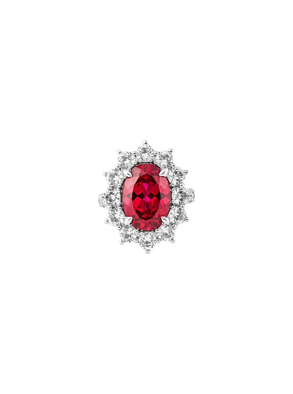 SPENCER, LAB-GROWN RED SAPPHIRE RING, SILVER