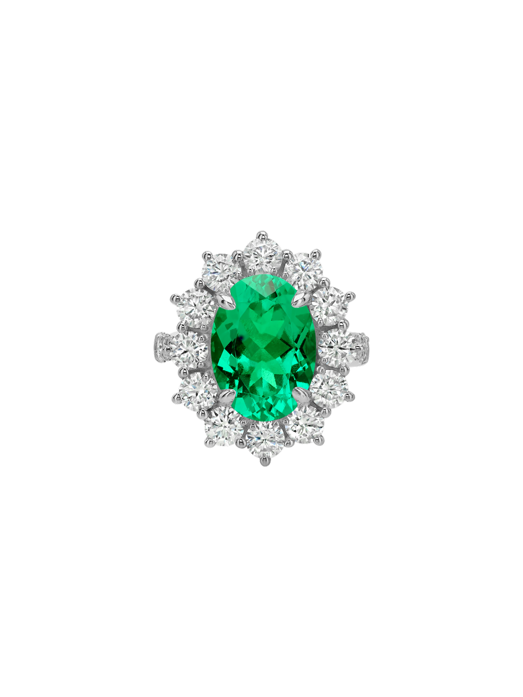 SPENCER RING IN LAB EMERALD AND MOISSANITE, STERLING SILVER