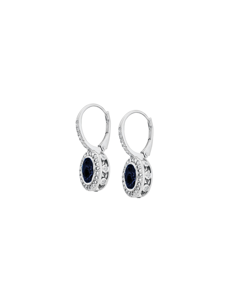 SABINE,  LAB-GROWN OVAL BLUE SAPPHIRE DROP EARRINGS