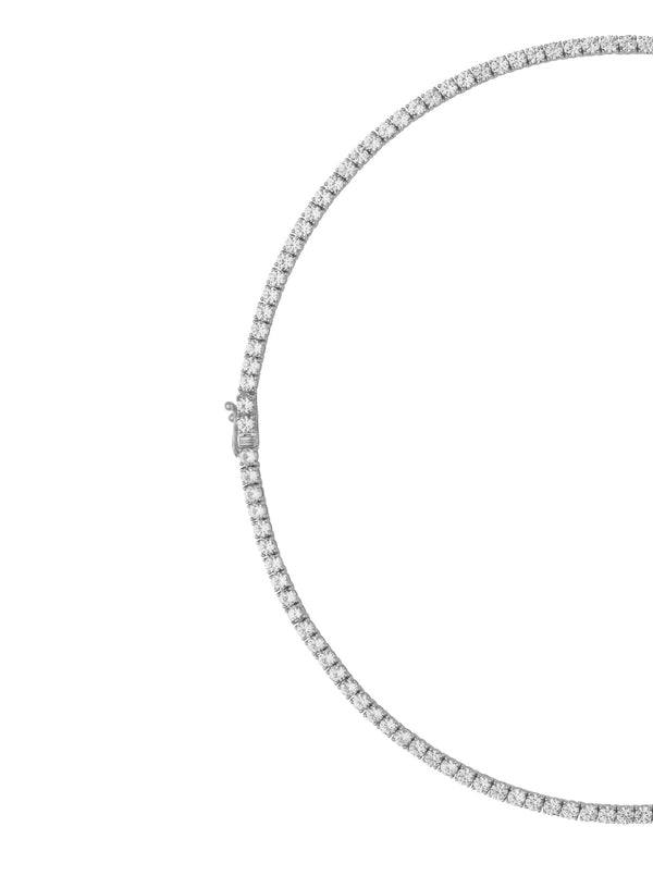 14K WHITE GOLD MOSS ROUND CUT, 3MM 4-PRONG, LAB-GROWN DIAMOND RIVIÈRE NECKLACE