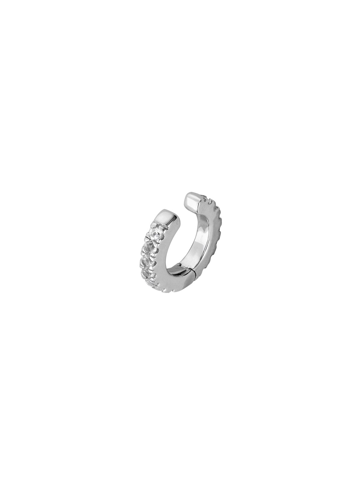 HINGED SINGLE ROW LAB WHITE SAPPHIRE EAR CUFF, SILVER