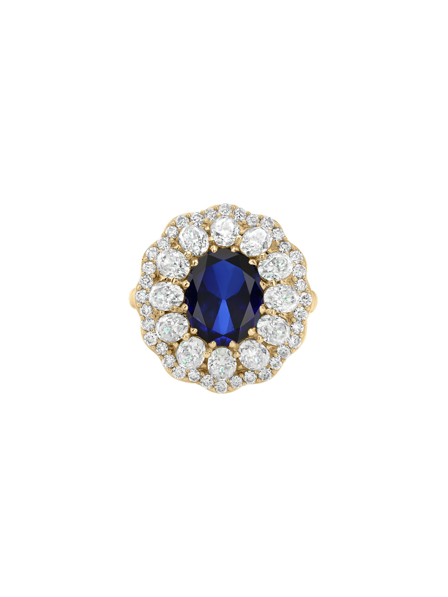 TATE RING IN LAB BLUE SAPPHIRE AND MOISSANITE, GOLD VERMEIL