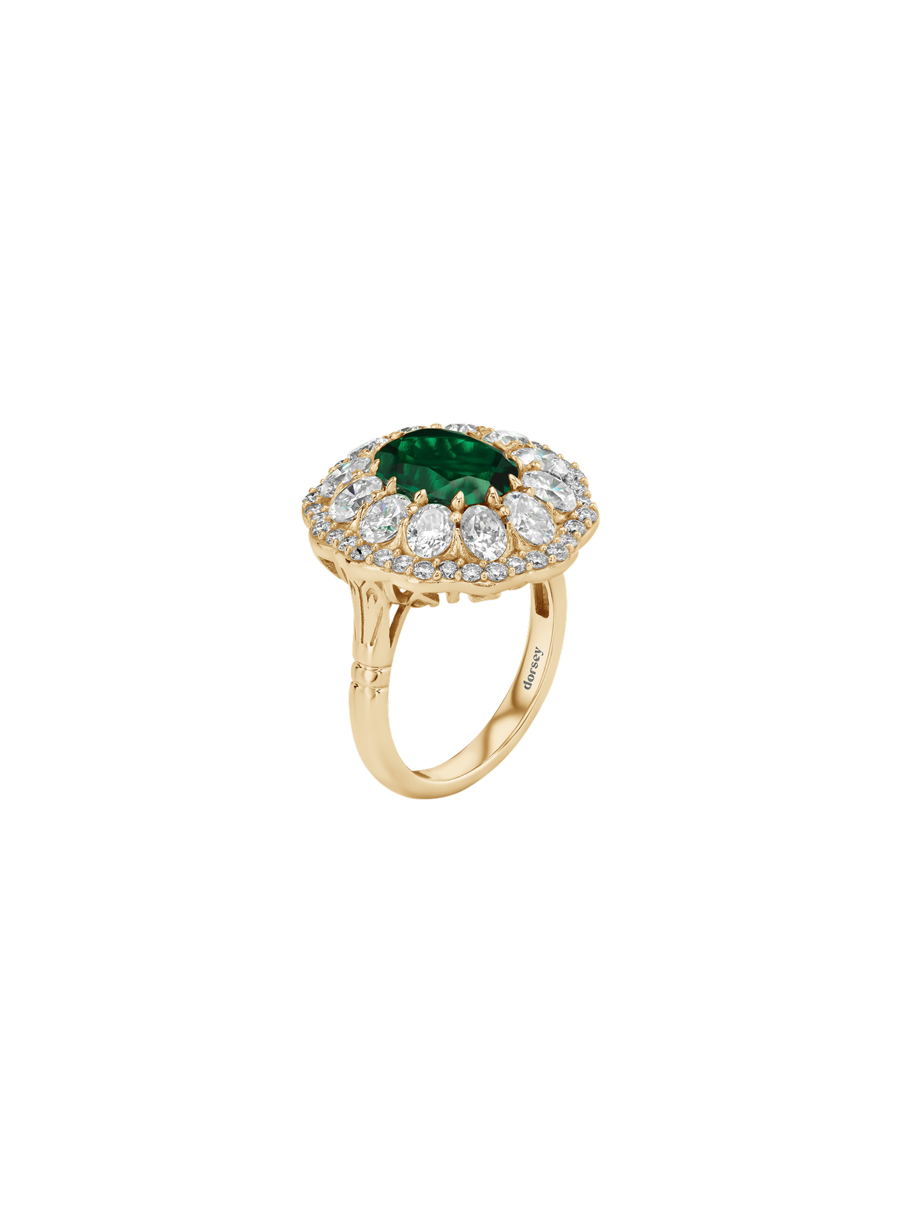 TATE RING IN DEEP LAB EMERALD AND MOISSANITE, GOLD VERMEIL