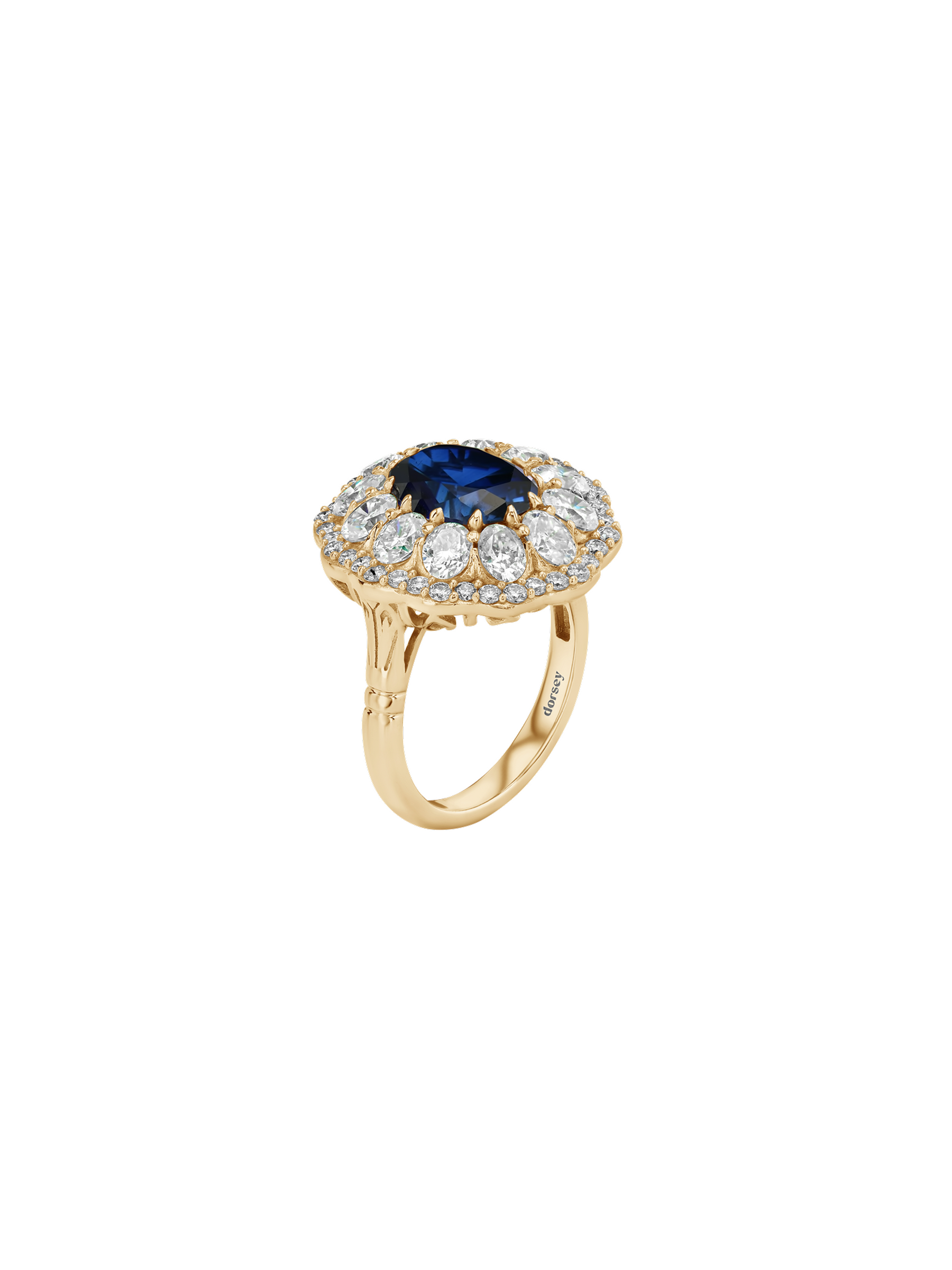 TATE RING IN LAB BLUE SAPPHIRE AND MOISSANITE, GOLD VERMEIL