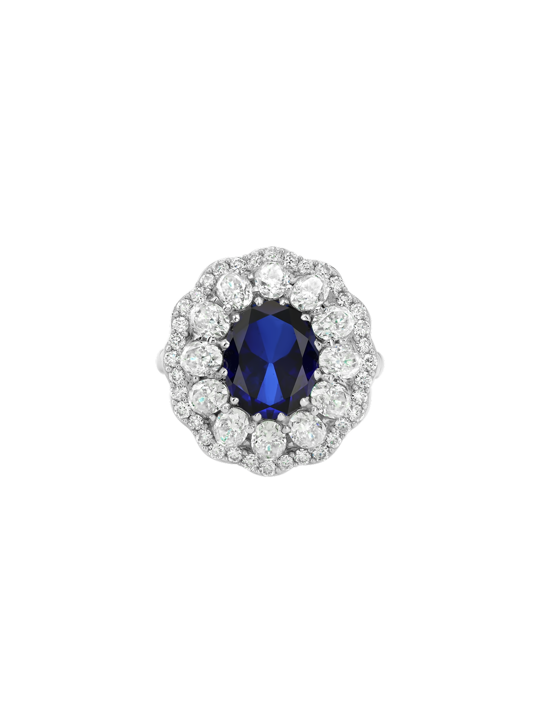 TATE RING IN LAB BLUE SAPPHIRE AND MOISSANITE, STERLING SILVER
