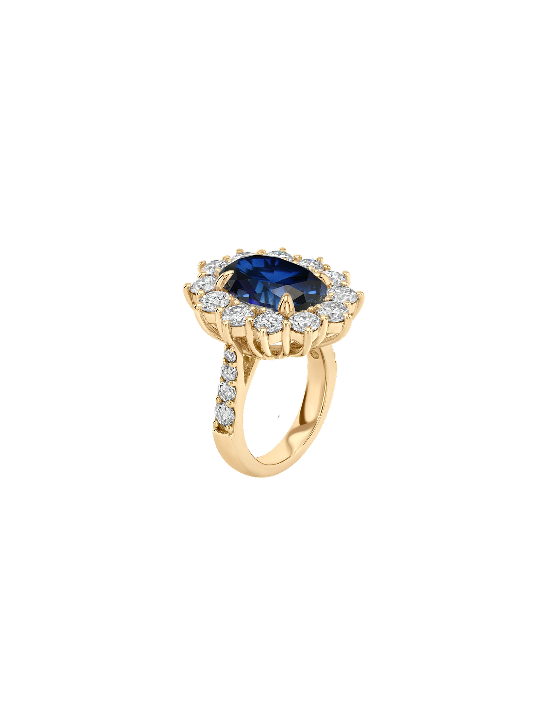 SPENCER RING IN LAB BLUE SAPPHIRE AND MOISSANITE, GOLD VERMEIL