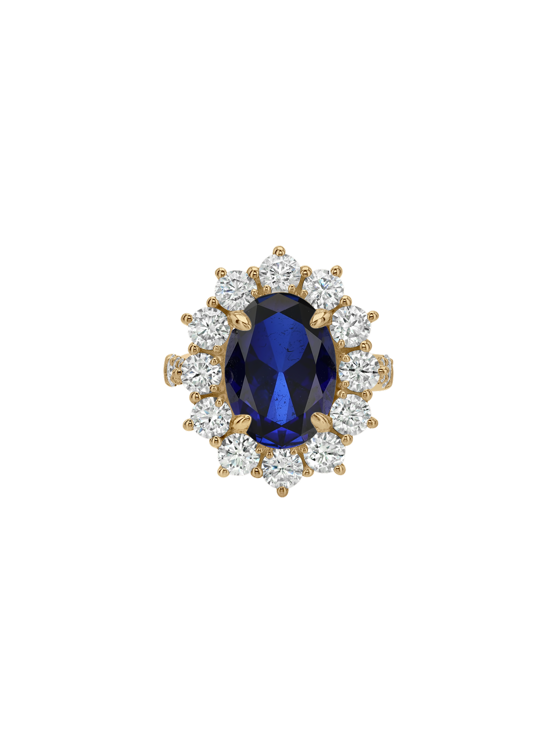 SPENCER RING IN LAB BLUE SAPPHIRE AND MOISSANITE, GOLD VERMEIL