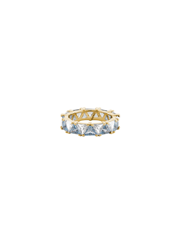 THEODORA DOUBLE TRILLION, LAB-GROWN AQUA SPINEL AND WHITE SAPPHIRE RING, GOLD
