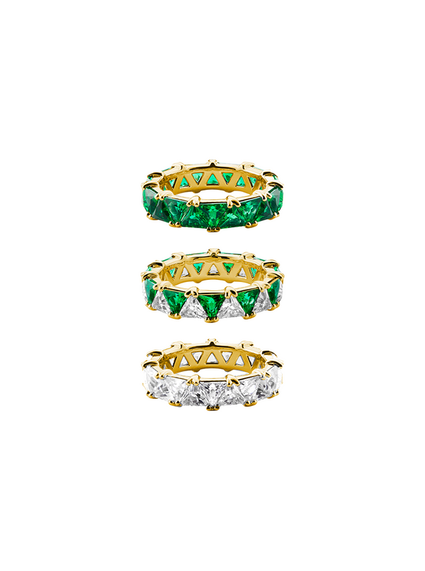 THEODORA DOUBLE TRILLION EMERALD RING STACK, GOLD