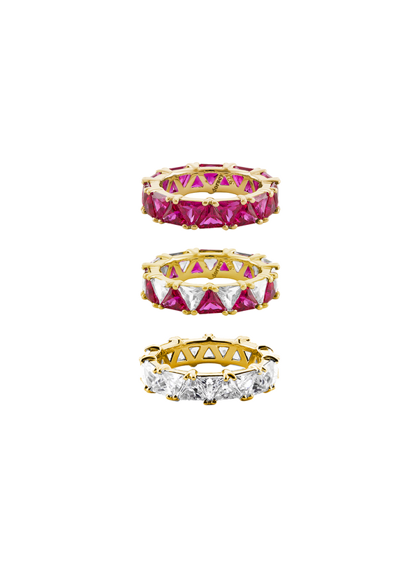 THEODORA DOUBLE TRILLION RED SAPPHIRE RING STACK, GOLD