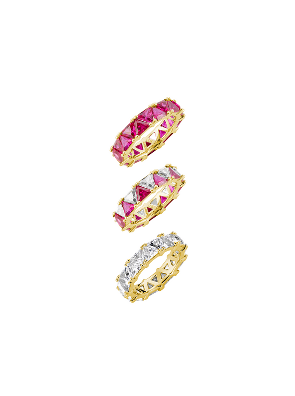 THEODORA DOUBLE TRILLION RED SAPPHIRE RING STACK, GOLD