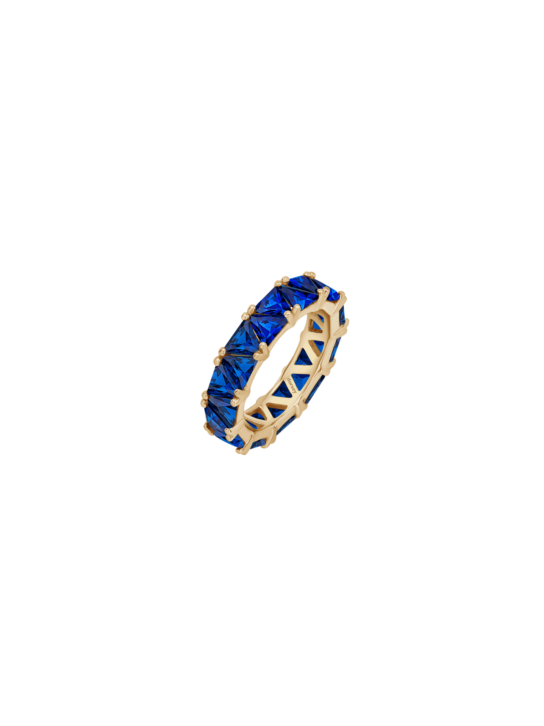 THEODORA TRILLION-CUT ETERNITY BAND IN LAB BLUE SAPPHIRE, GOLD VERMEIL