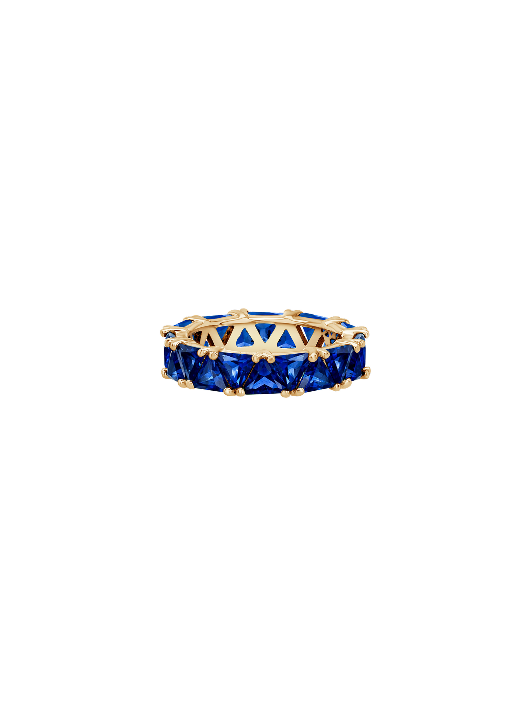 THEODORA TRILLION-CUT ETERNITY BAND IN LAB BLUE SAPPHIRE, GOLD VERMEIL