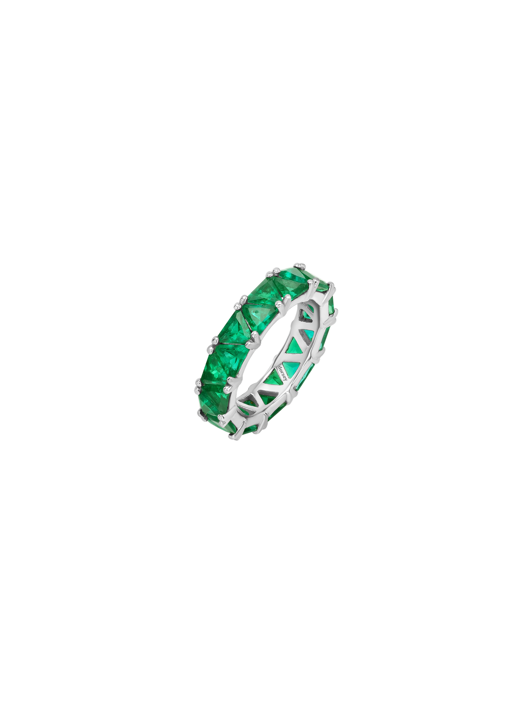 THEODORA TRILLION-CUT ETERNITY BAND IN LAB EMERALD, STERLING SILVER