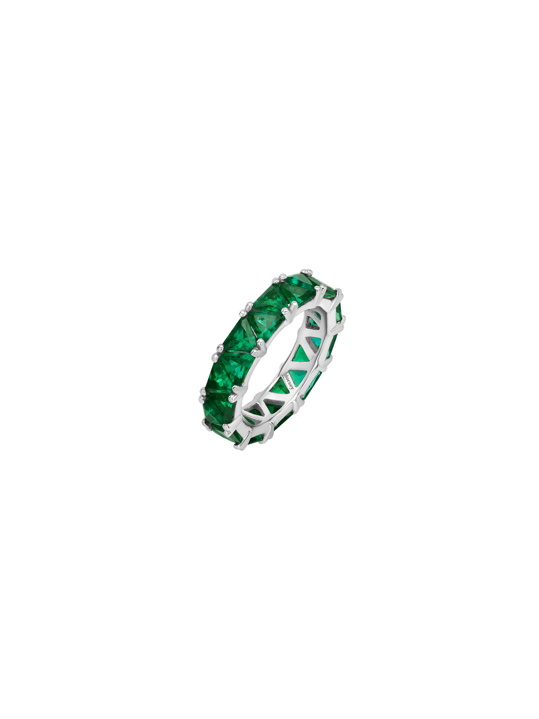 THEODORA TRILLION-CUT ETERNITY BAND IN DEEP LAB EMERALD, STERLING SILVER
