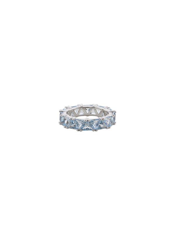 THEODORA DOUBLE TRILLION, LAB-GROWN AQUA SPINEL RING, SILVER