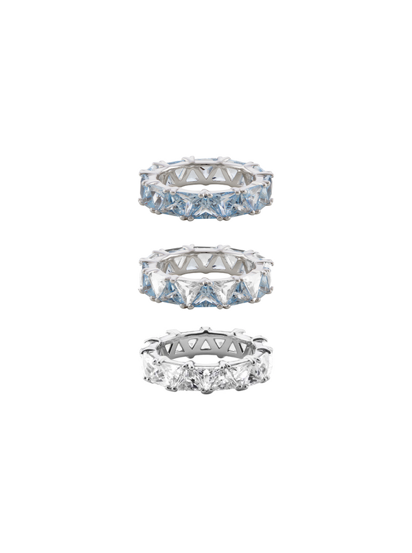 THEODORA DOUBLE TRILLION AQUA SPINEL RING STACK, SILVER