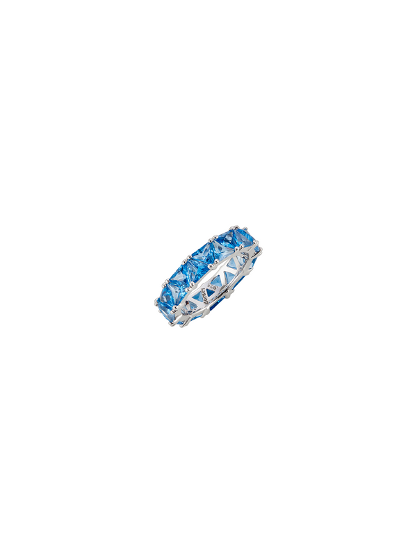 THEODORA DOUBLE TRILLION, LAB-GROWN BLUE TOPAZ SPINEL RING, SILVER