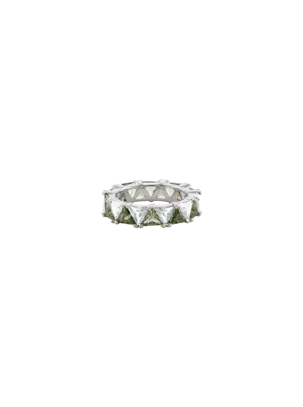 THEODORA DOUBLE TRILLION, LAB-GROWN LIGHT GREEN SPINEL AND WHITE SAPPHIRE RING